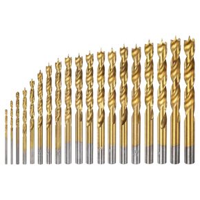 HARFINGTON 19pcs Brad Point Drill Bit Set 1.5mm-10.5mmDia Straight Round Shank Drill Metric Brad Point Spiral Twist Drill Bits for Carpenter Woodworking Plastic Rubber, Golden 19in1 Set