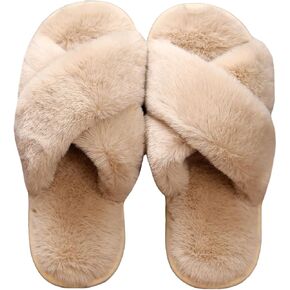 Floerns Women's Cross Band Slippers Cozy Fuzzy Open Toe House Slippers Home Shoes