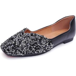 Flats Shoes Women Rhinestone Square Fashion Ballet Flats Wedding Flats for Women Comfortable Slip on Low Heel Dress Shoes