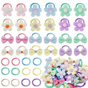 36pcs Candy Colors Toddler Hair Ties Girls Hair Accessories Cute Flower Elastic Scrunchies Baby Hair Bows for Thick Hair