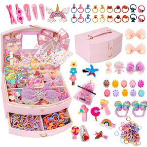Hair Accessories for Girls Set for Girls Including Jewelry Box/Hair Clips/Hair Ties/Girl Birthday Gifts for girls Age 4-10 (Square Jewelry Box)