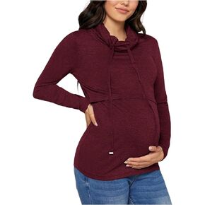 OYOANGLE Women's Maternity Long Sleeve Nursing Sweatshirts Pregnancy Breastfeeding Tops