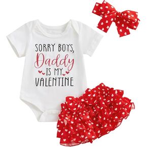 My First Valentines Baby Girl Outfit Newborn Short Sleeve Romper Onesie Heart Tutu Skirts Summer Outfits Clothes