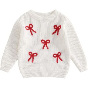 Newborn Baby Girl Sweater Long Sleeve Crew Neck Bow Embroidery Knitted Pullover Toddler Infant Girl Fall Sweatshirt
