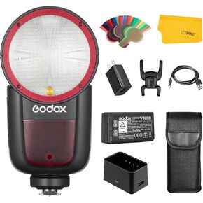 Godox V1-N V1N U Round Head Camera Flash for Nikon, 2.4G TTL Godox V1 Nikon Speedlite 1/8000s HSS Flash, Rechargable Li-ion Battery, 480 Full Power Shots, LED Modeling Lamp(USA Version)