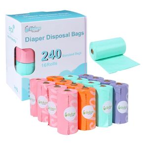 USBOO Biodegradable Disposable Diaper Bags, 16 Rolls / 240 Bags, Green | Leak-Proof & Tear Resistant, Unscented Diaper Trash Bags, Multi-Purpose Nursery & Travel Use in Saudi Arabia