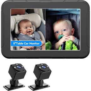 Dual Baby Car Camera, 1080P Dual-Channel 5 inch Display Baby Car Monitor with 2 IR Night Vision Camera,Car Seat Camera for Baby Rear Facing Easy Installation