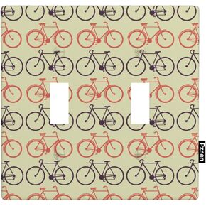Bicycle 2-Gang Wall Plate Vintage Bikes Wheel Gear City Vehicle Brown Red Black Farmhouse Toggle Light Switch Covers for Teen Boy Girl Room