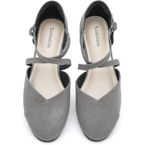 Saidoteto Women's Ankle Strap Flats - Comfortable Round Toe Dress Shoes with Adjustable Buckle, Criss-Cross Design for Work, Wedding, Office & Casual