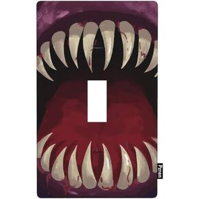 Big Monster Teeth 1-Gang Toggle Switch Plate Monster's Big Mouth Bloody Tongue Funny Novelty Light Switch Cover for Boys Bedroom Bathroom Switch Plate Covers