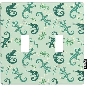 Reptile Double Toggle Switch Covers 2-Gang Wall Plate Lizard Bearded Dragon Chameleon Gecko Snake Amphibian Spring Green Light Switch Covers for Teen Boy Girl Room