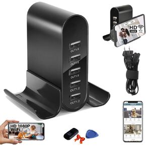 2025 Enhanced 1080P HD 5USB Port Wireless Nanny Cam Nanny Cam Charger and Security Cam with Live Streaming, Motion Detection，Indoor/Outdoor