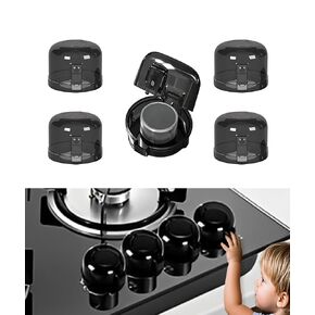 Kids Stove Knob Safety Cover, 5-Pack Baby Resistant Kitchen Oven Knob Lock, Universal Gas Burner Child Resistant（Black）