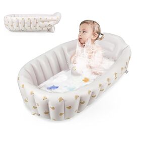 PandaEar Inflatable Bathtub for Toddlers, Collapsible Portable Bathtub for Kids Travel Baby Bathtub with Air Pump, Non-Slip Shower Basin（Bears White）