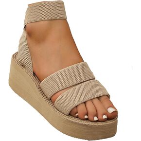 Women's Elastic Ankle Strap Platform Sandals Summer Open Toe Wedge Sandals Fashionable Beach Gladiator Sandals