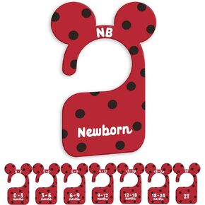Baby Closet Dividers for Nursery Closet Organizer, Newborn to 24 Months Size Clothes, Black Red Hangers with Size Dividers, Double Sided
