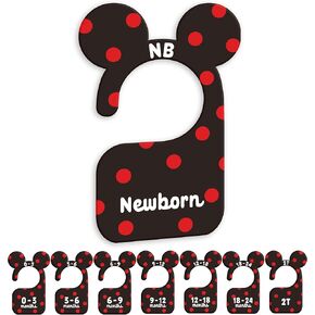 Baby Closet Dividers for Nursery Closet Organizer, Newborn to 24 Months Size Clothes, Cute Black Red Hangers with Size Dividers, Double Sided