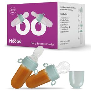 Baby Squeeze Food Dispenser by LoveNoobs™, 2 Count, BPA Free, Use 2 Ways: Baby Food Feeder + Baby Feeding Spoon, Helps Motor Control Skills, Self Feeding Baby Bottle, 6+ Months, Mess-Free Baby Feeder