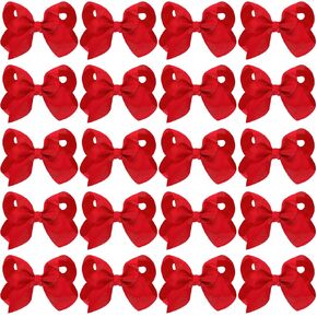 20Pcs 4" Hair Bows,Grosgrain Ribbon Solid Color Hair Bow with Alligator Clips,Hand-made Toddler Red Bows Hair Accessories for Girls Kids Children Little Teen (Red)