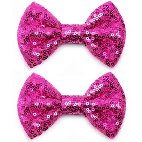 KISZU 4 Inch Sequin Glitter Hair Bows Clips, Sparkling Bling Little Bow HairPins Hair Accessories for Baby Girls Kids Children Teens and Women (Sliver)