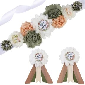 Boho Dinosaur Gender Reveal Maternity Sash Kit, Safari Jungle Animal Baby Shower Belly Belt and Mom To Be Dad To Be Corsage Pins, New Parents Pregnancy Announcement Photo Props Party Supplies
