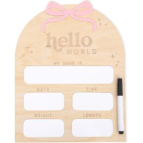 Bow Baby Birth Announcement Sign-Wooden Milestone Card, Hello World Sign, Nursery Decor, Birth Announcement Board, Decorative Photo Props Baby Shower, and Souvenirs