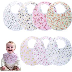 Soft and Absorbent Baby Bibs,Flower Pattern,Adjustable,unisex,Pack of 7