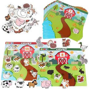 Farm Animal Math Counting Activities Toy, Wooden Montessori Learning Number Matching Shadow Color Sorting Game Set Fine Motor Skill Preschool Educational Centers School Home for kids 3-5 Year Old