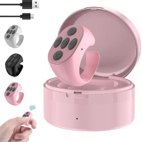 Fingertip Wireless Bluetooth Remote Control with Charging Case, Remote Control App Page Turner, Hands-Free Scrolling Ring Remote Control, Fingertip Remote Control Ring for Phones(White)