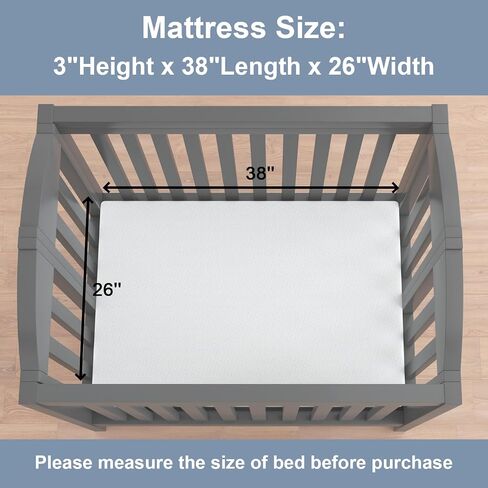 3 Inch 38x26 Mini Crib Mattresses, Pure White Breathable Soft Cover & High Density Firm Support Foam, Fits to Baby Mini Bed, Indoor & Outdoor Use in Kuwait