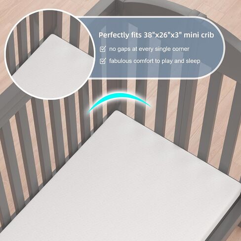 3 Inch 38x26 Mini Crib Mattresses, Pure White Breathable Soft Cover & High Density Firm Support Foam, Fits to Baby Mini Bed, Indoor & Outdoor Use in Kuwait