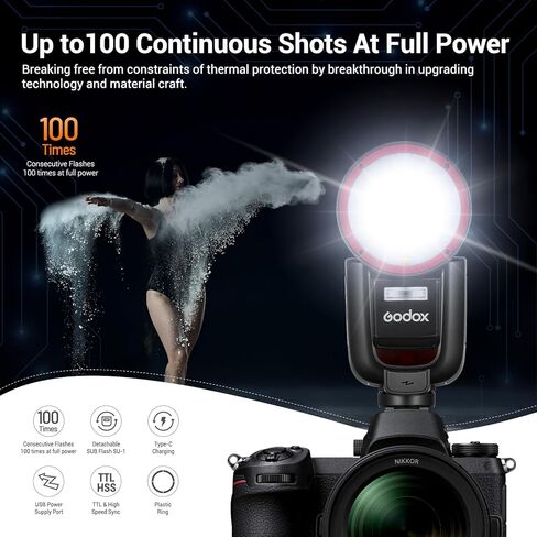 GODOX V1 Pro N V1Pro-N Round Head Flash for Nikon, 2.4G TTL Nikon Speedlite HSS 1/8000s, 2980mAh Li-ion Battery, Detachable Sub Flash SU-1, External Flash Compatible for Nikon Camera(USA Version) in Saudi Arabia