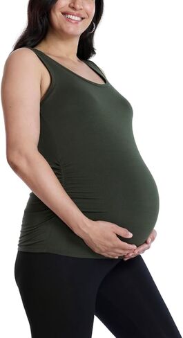 Motherhood Maternity Women's Side Ruched Scoop Neck Pregnancy Tank Top, Beetle, Medium in Saudi Arabia