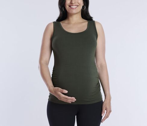 Motherhood Maternity Women's Side Ruched Scoop Neck Pregnancy Tank Top, Beetle, Medium in Saudi Arabia