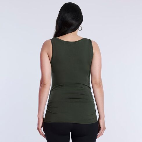 Motherhood Maternity Women's Side Ruched Scoop Neck Pregnancy Tank Top, Beetle, Medium in Saudi Arabia
