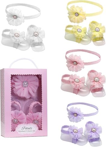 Cherished Moments "Petals Baby Barefoot Sandal and Headband Set with Flower Accent in Kuwait