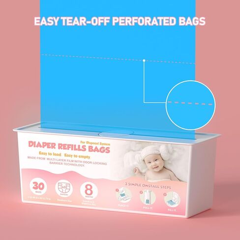 حفاضات PAIL EASY ROLL ROLL أكياس مع 30 كيس متوافقة مع جني سهلة المميزة لفة فيلز ، تقنية برائحة 7 طبقات ، تستمر حتى 8 أشهر ، 60 كيس (حزمة 2) in Kuwait