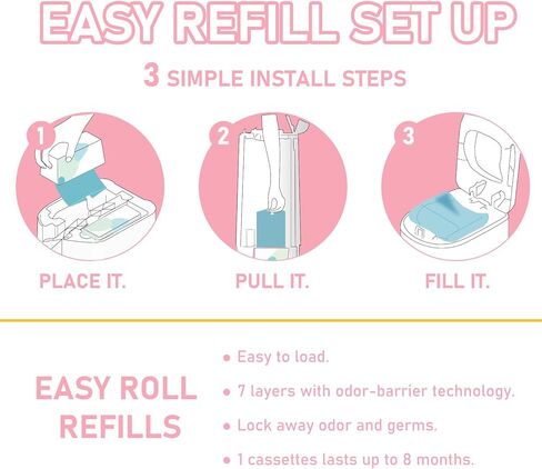 حفاضات PAIL EASY ROLL ROLL أكياس مع 30 كيس متوافقة مع جني سهلة المميزة لفة فيلز ، تقنية برائحة 7 طبقات ، تستمر حتى 8 أشهر ، 60 كيس (حزمة 2) in Kuwait