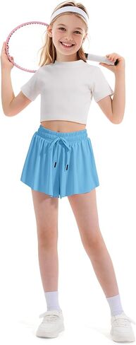 Witwot Butterfly Shorts Girls, 2-in-1 Teen/Kids Girls Flowy Shorts Skort for Running, Tennis, Dance in Kuwait