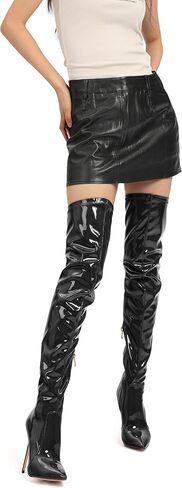 Over The Knee Boots for Women Thigh High Stiletto Zipper Pointed Toe Long Boots Classic Fashion Sexy Tall Boots in Kuwait