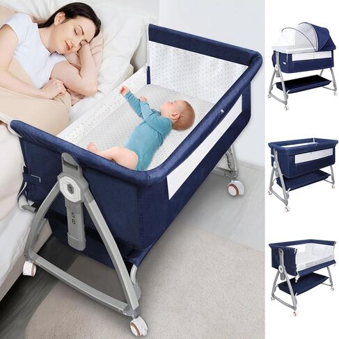 Bassinets Bedside Sleeper for Baby,YTHFGRT 3 in 1 Bedside Bassinet with 4 Auto-Lock& 6 Height Adjustable,Moises Para Nias Recien Nacidas Breastfeeding Friendly,Portable Bedside Crib for Newborn Infant in Saudi Arabia