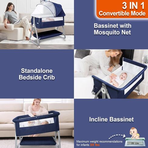 Bassinets Bedside Sleeper for Baby,YTHFGRT 3 in 1 Bedside Bassinet with 4 Auto-Lock& 6 Height Adjustable,Moises Para Nias Recien Nacidas Breastfeeding Friendly,Portable Bedside Crib for Newborn Infant in Saudi Arabia