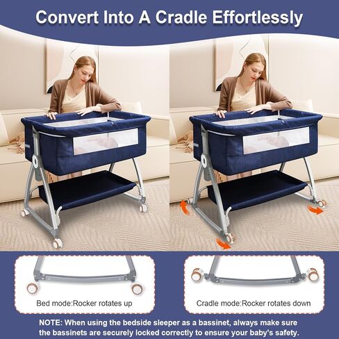 Bassinets Bedside Sleeper for Baby,YTHFGRT 3 in 1 Bedside Bassinet with 4 Auto-Lock& 6 Height Adjustable,Moises Para Nias Recien Nacidas Breastfeeding Friendly,Portable Bedside Crib for Newborn Infant in Saudi Arabia