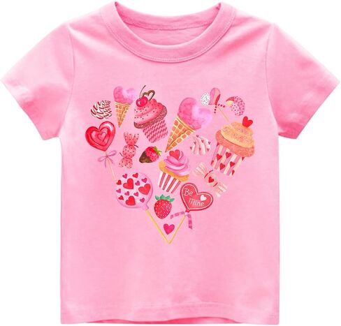 Tkria Boys Girls عيد الحب يوم القمصان قصيرة الأكمام وحش الشاحنة حفارة Flamingos xoxo الحب قمم القلب للأطفال 2-10T in Kuwait