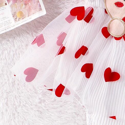 Baby Valentines Outfit Girl Newborn Clothes Bear Lace Ruffled Romper Tulle Love Skirt + Cute Bow Headband 0-12 Months in Kuwait