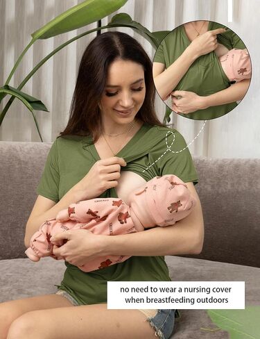 SUNNYBUY 3 Pack Women's Nursing Tops for Breastfeeding Short Sleeves Maternity Clothes Double Layer Postpartum Shirts in Saudi Arabia
