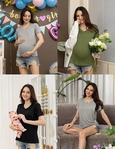 SUNNYBUY 3 Pack Women's Nursing Tops for Breastfeeding Short Sleeves Maternity Clothes Double Layer Postpartum Shirts in Saudi Arabia