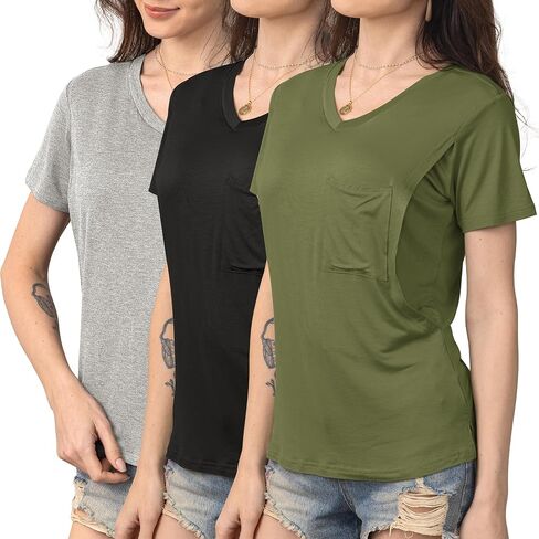SUNNYBUY 3 Pack Women's Nursing Tops for Breastfeeding Short Sleeves Maternity Clothes Double Layer Postpartum Shirts in Saudi Arabia