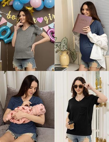 SUNNYBUY 3 Pack Women's Nursing Tops for Breastfeeding Short Sleeves Maternity Clothes Double Layer Postpartum Shirts in Saudi Arabia