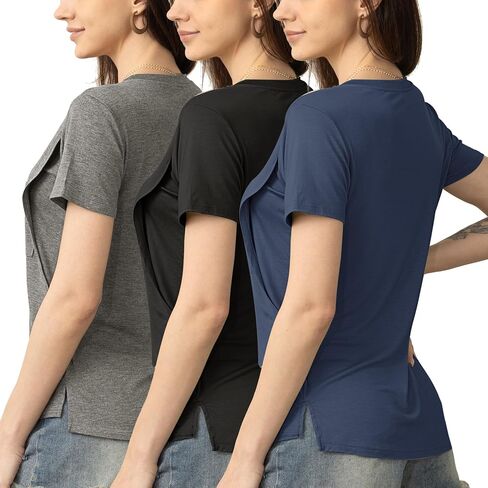 SUNNYBUY 3 Pack Women's Nursing Tops for Breastfeeding Short Sleeves Maternity Clothes Double Layer Postpartum Shirts in Saudi Arabia